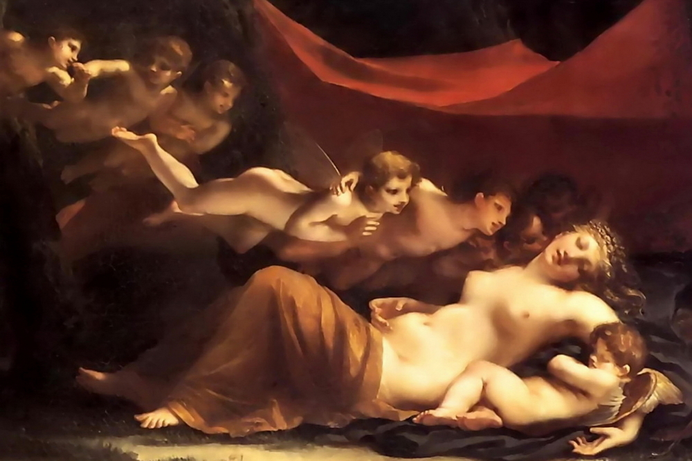 Even the Goddess of Love needs a sleep. I see eight cupids.