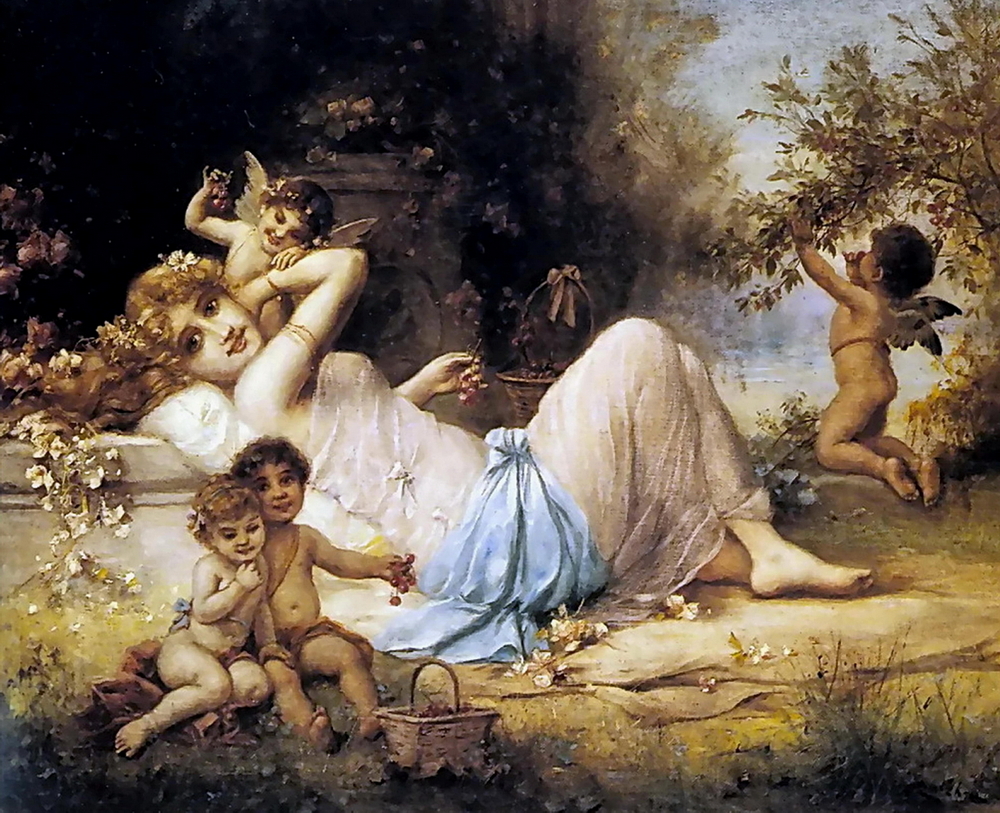 Love is all around Venus with flowers in her hair and pretty eyes has her assistants help out.