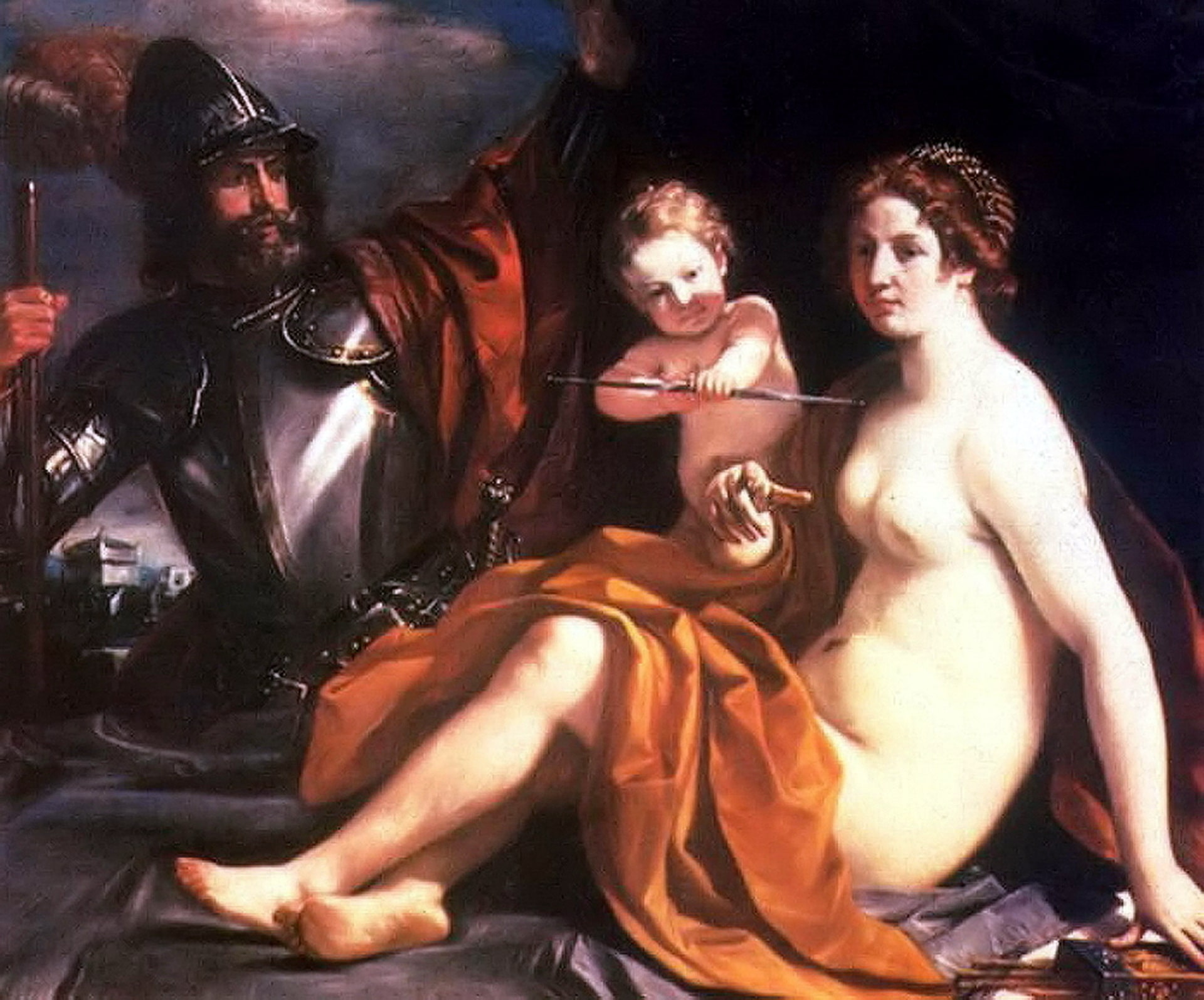 Mars with Venus and Cupid who is pointing his arrow.