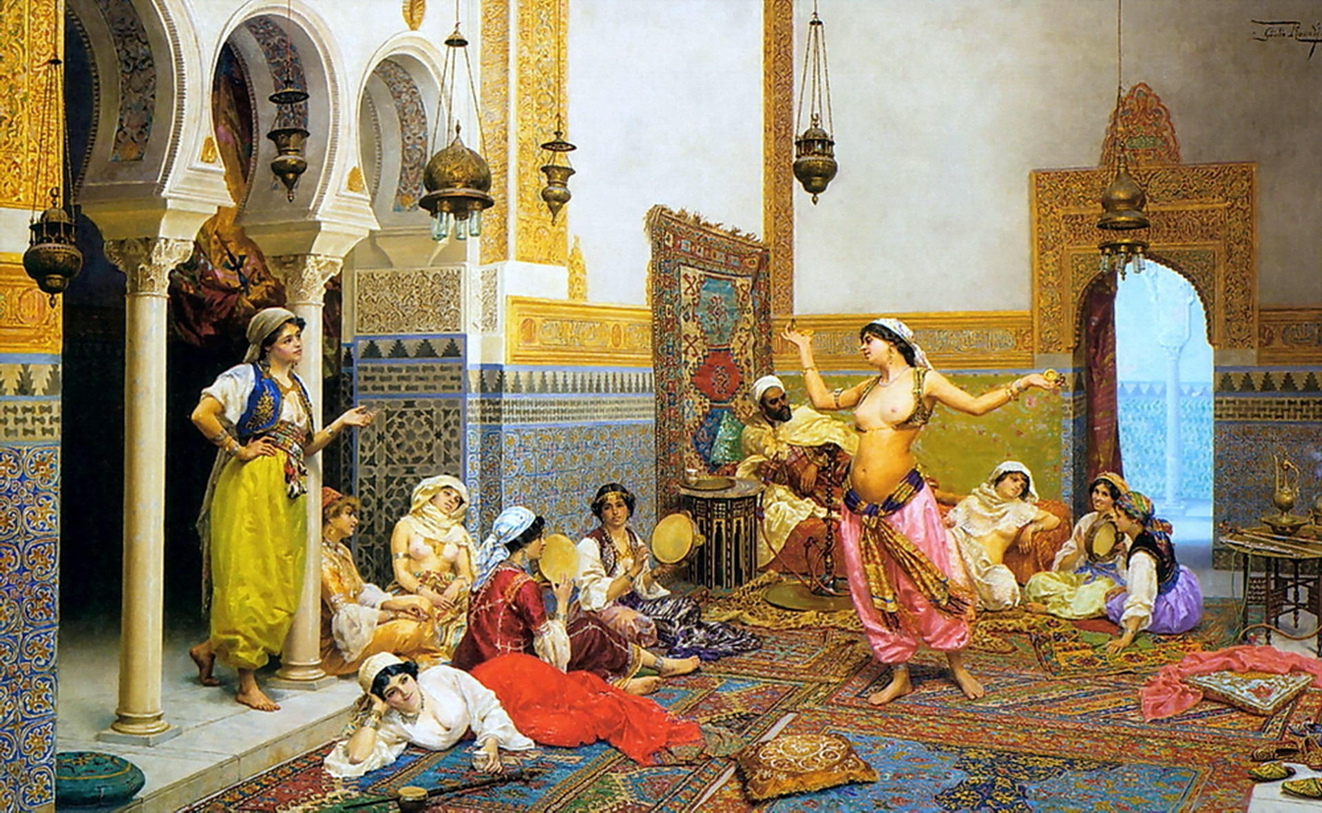 Harem woman is putting on a show for the other ladies. Girls just want to have fun.