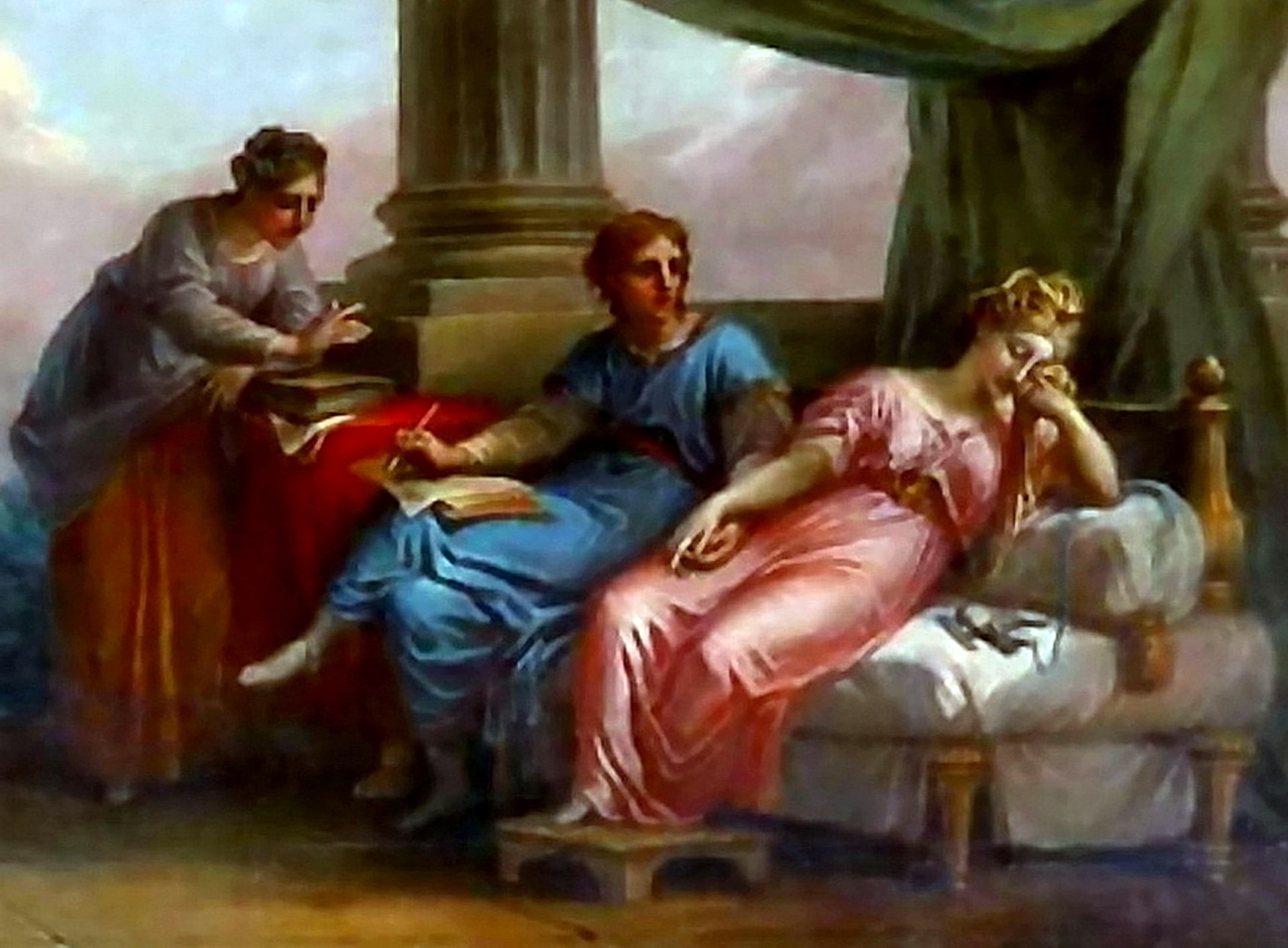 Catullus is comforting Lesbia after her pet sparrow passed away.