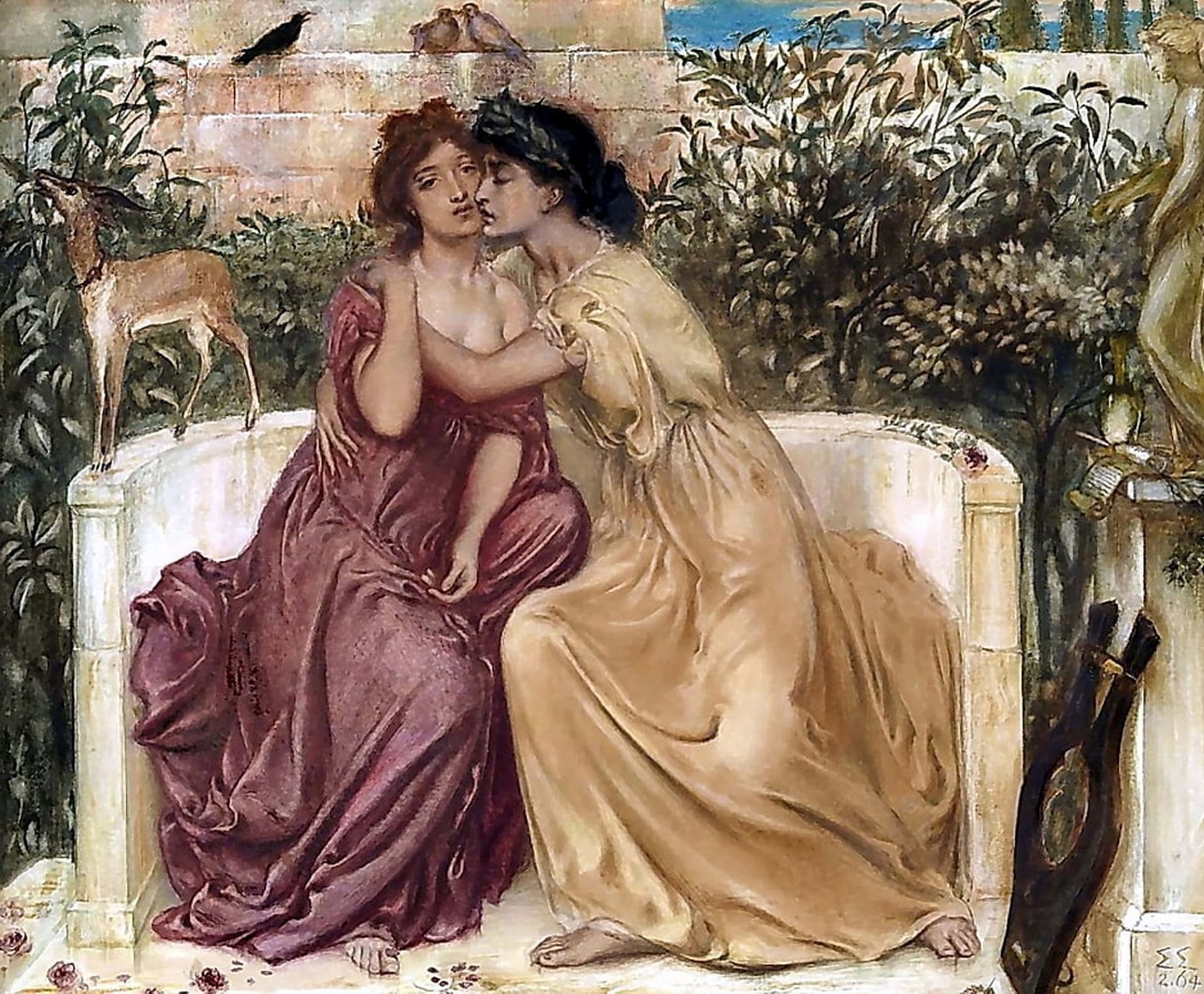 A secluded spot on the garden where Sappho and Erina can share some kissing away from prying eyes.