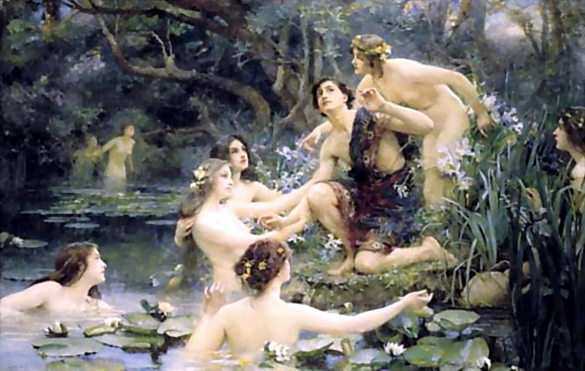 Hylas and the Water Nymphs. Henrietta R Rae.