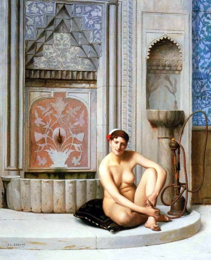 A foxy female with big boobs is taking a relaxant. It must be her turn next with the Sultan.