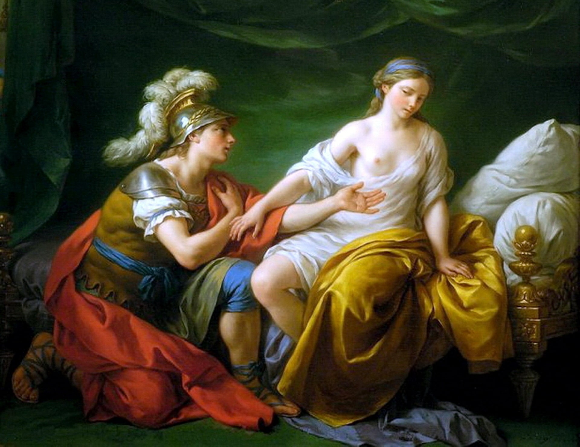 Alcibiades is begging for more from his mistress as she shows off her boob to him.