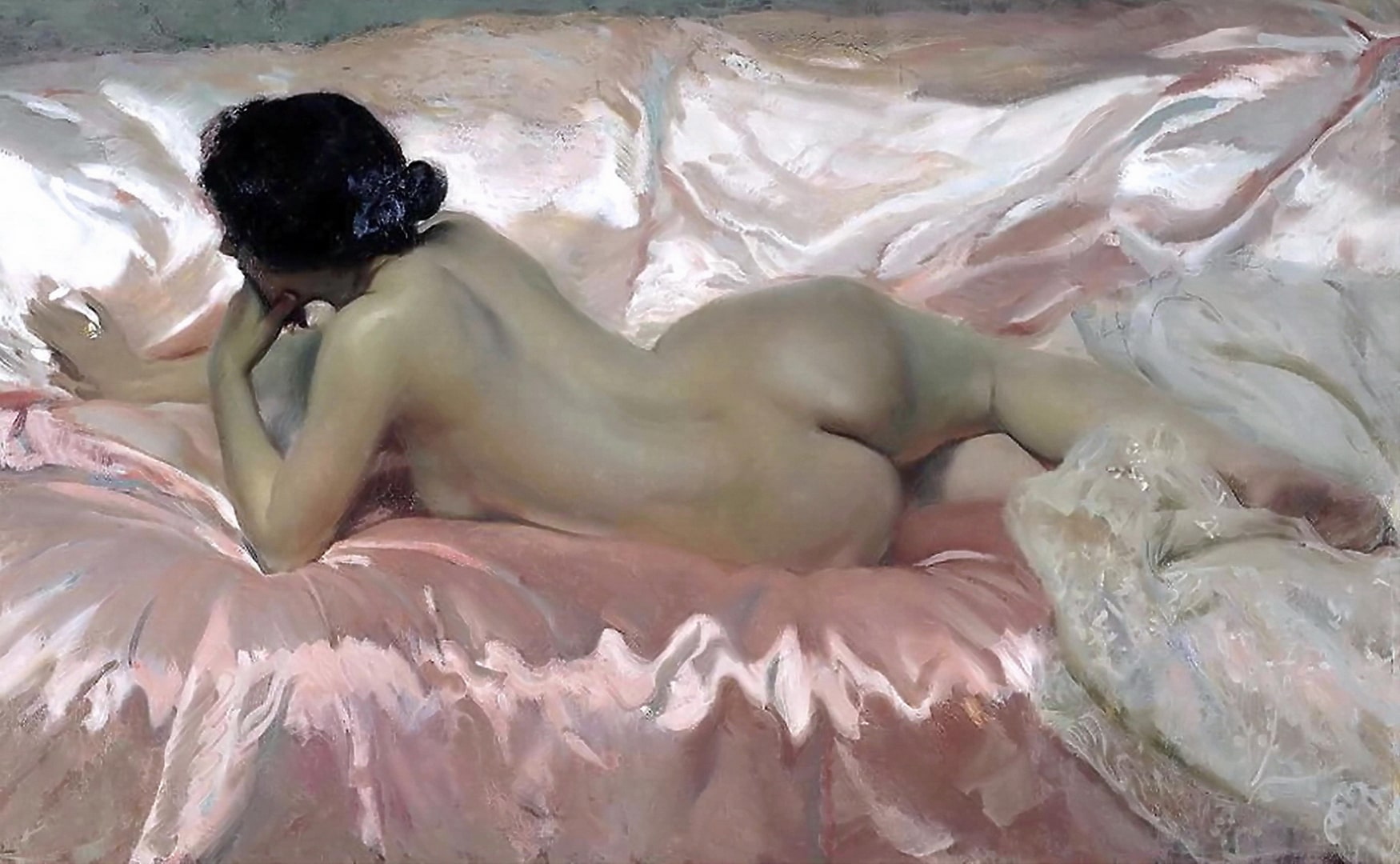 A nude woman is displaying her erotic bottom. Her sexy body looks very alluring.