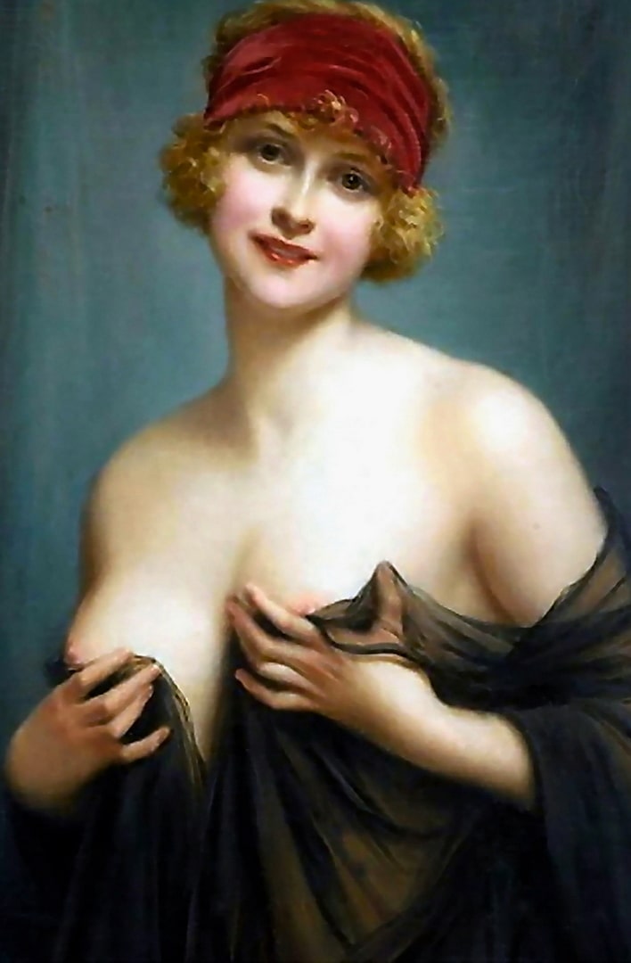 A young girl in a sheer black negligee with nice breasts and pretty lips. A sexy woman.