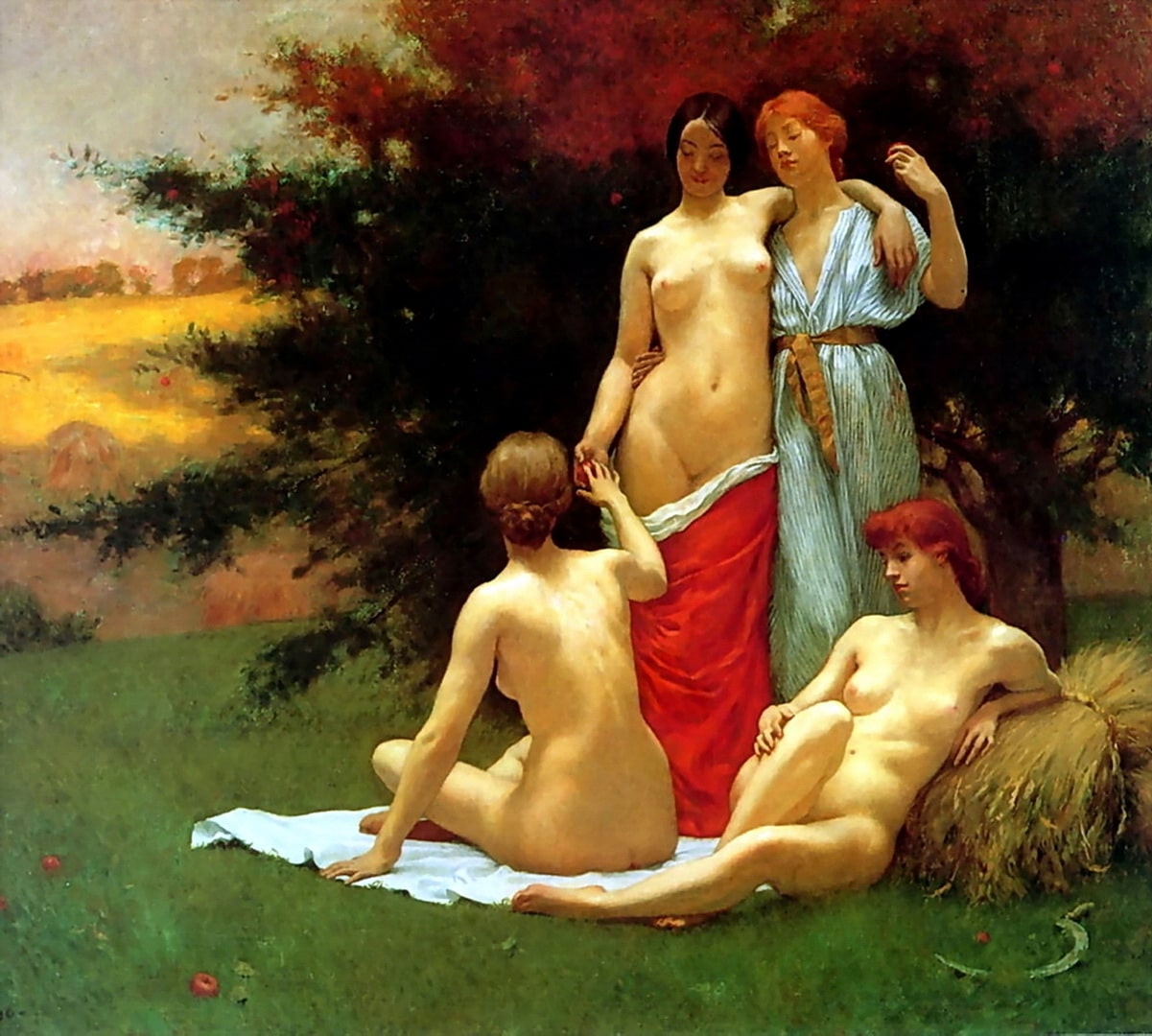 Nude women having a get together in the bush