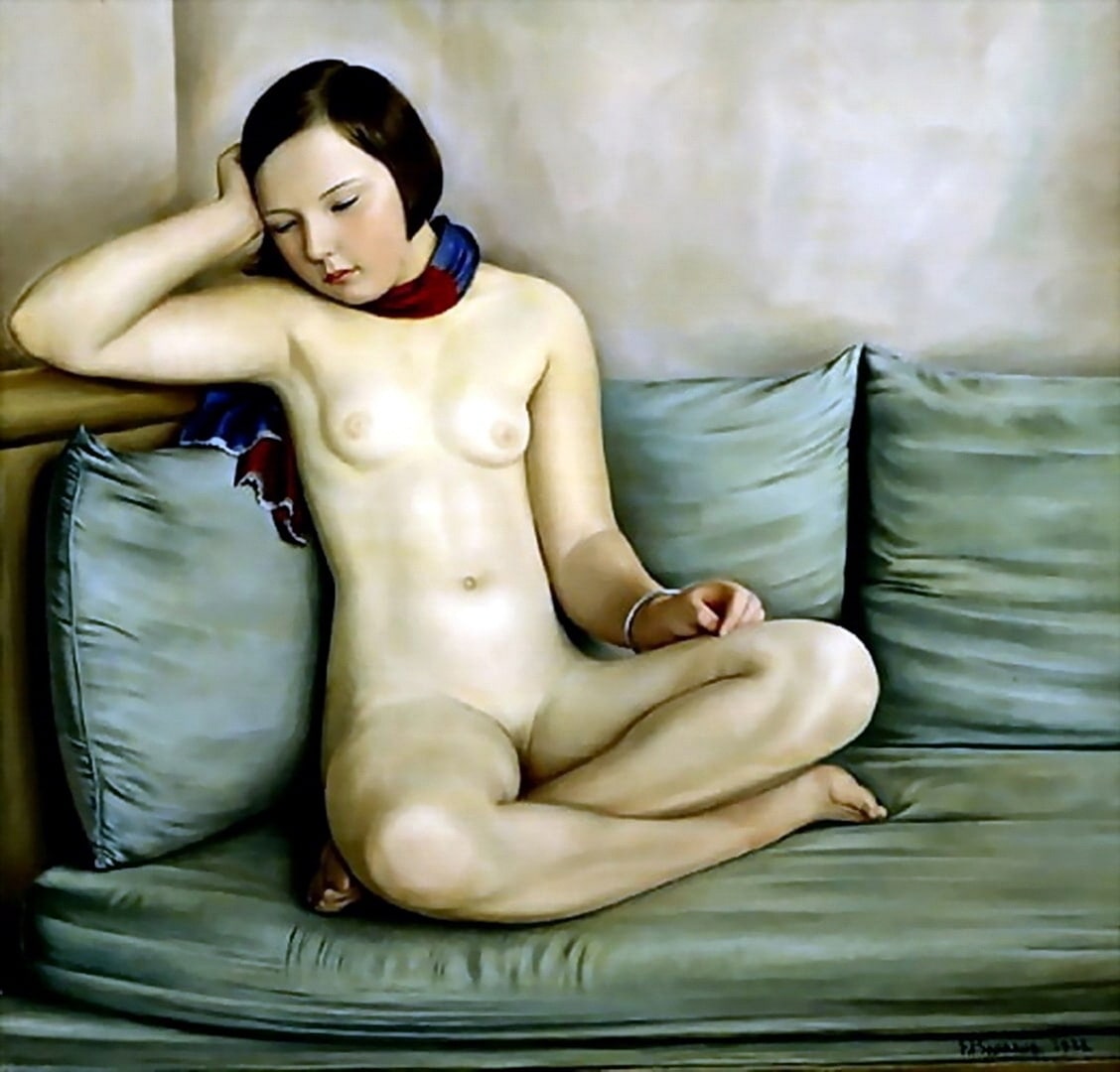 A painting of a girl who shaved her pubic area