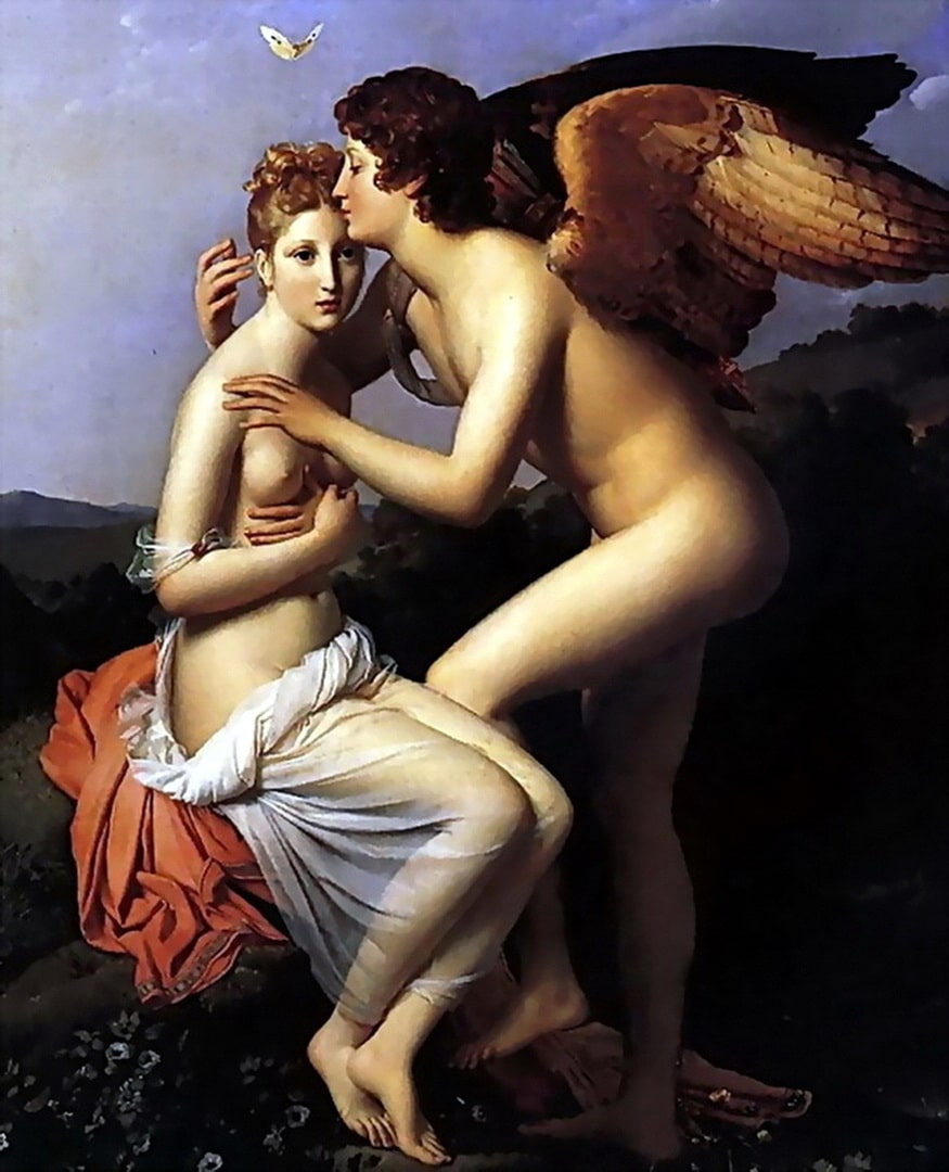 Cupid and Psyche about to make passionate love.